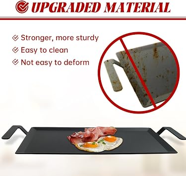 Carbon Steel Griddle Double Burner Griddle for Gas Stove, Electric Range, Outdoor Gas Grill, Induction, and Oven, Pre-seasoned Nitride Coating Proces