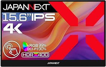 JAPANNEXT 15.6 Inch Mobile Monitor IPS Panel 4K UHD 3840x2160 Resolution USB/Type C/MAC PC Compatible/Built-in Speaker / sRGB 100% / Glossy JN-MD-IPST156U | IPS Panel, 4K UHD 3840 x 2160 Resolution, USB/Type C, Mac PC Compatible, Built-in Speaker, 100% sRGB, Glossy, Black