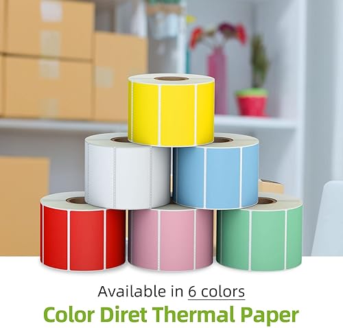 Vista 9 de Etiquetas térmicas directas amarillas de 2.25 x 1.25 pulgadas, repuesto para etiquetas térmicas de código de barras autoadhesivas, compatibles