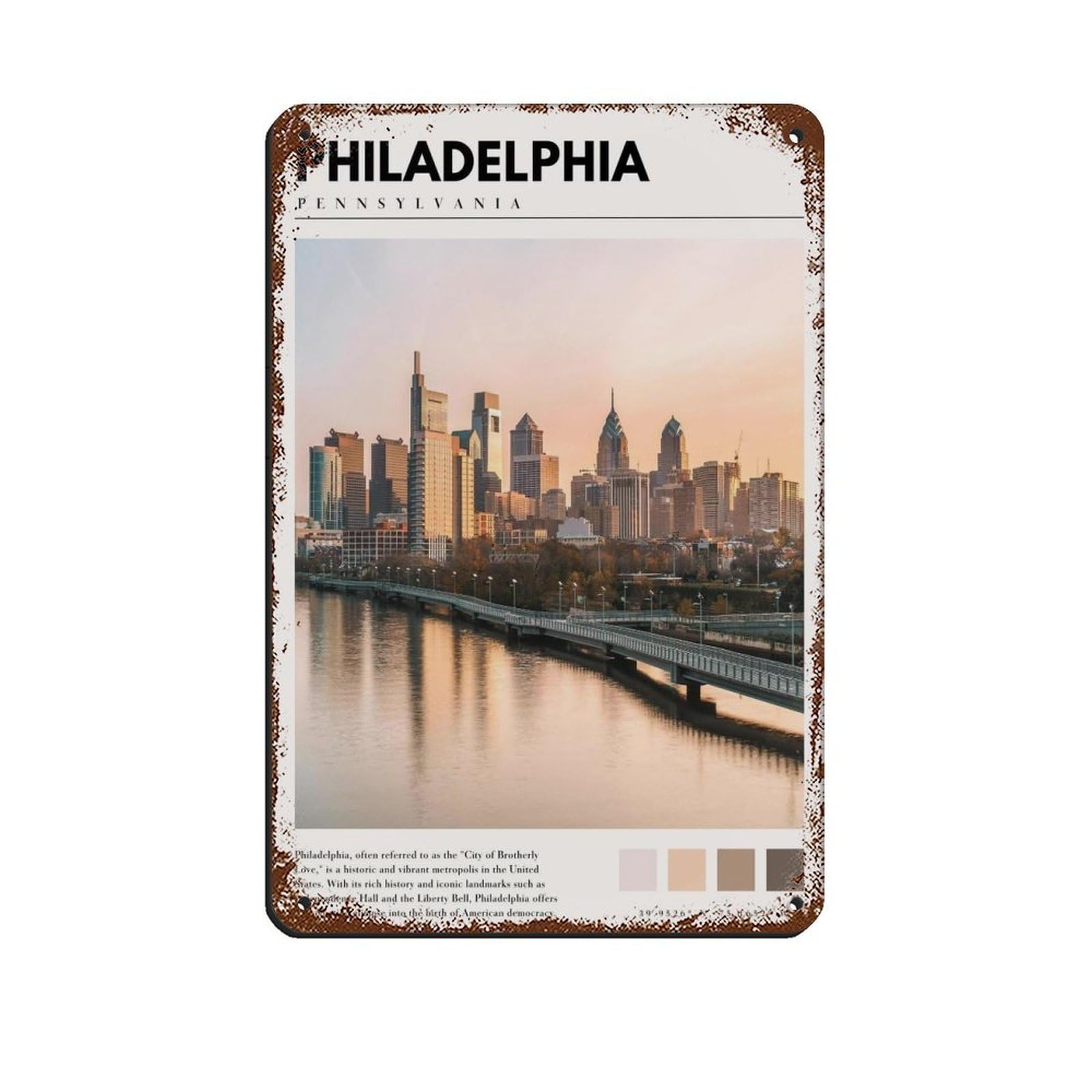 Philadelphia Art Philadelphia Poster Tin Sign Vintage Metal Pub Club Cafe Bar Home Wall Art Decoration Poster Retro 8x12inch(20x30cm)