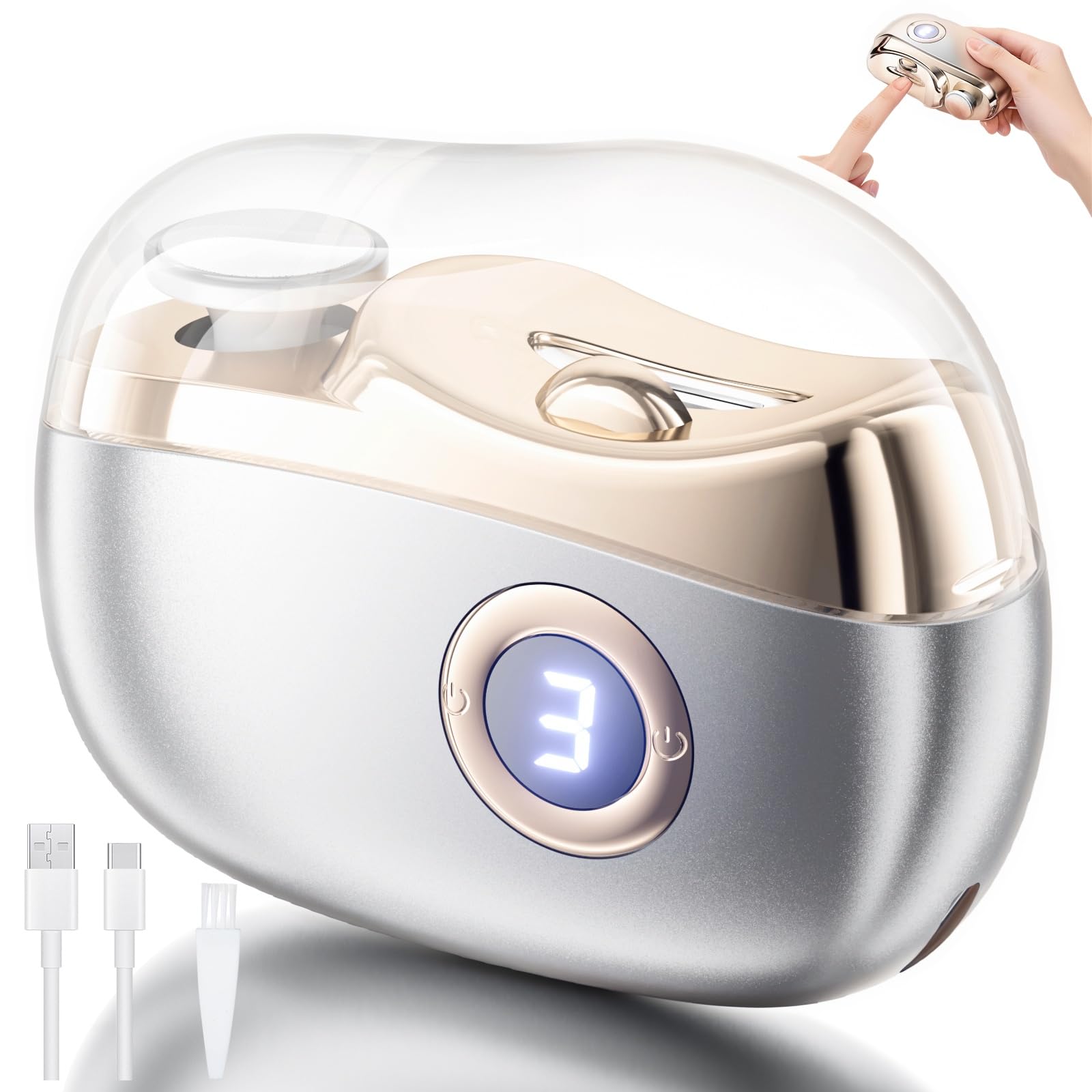 Electric Nail Clippers, 2 in1 Smart Toenail Clippers with File&Nail Trimmer, Polishing for Fingers and Toes, Rechargeable Fingernail Grinder with 3 Speeds for Senior Adults Caregivers, MetallicGray