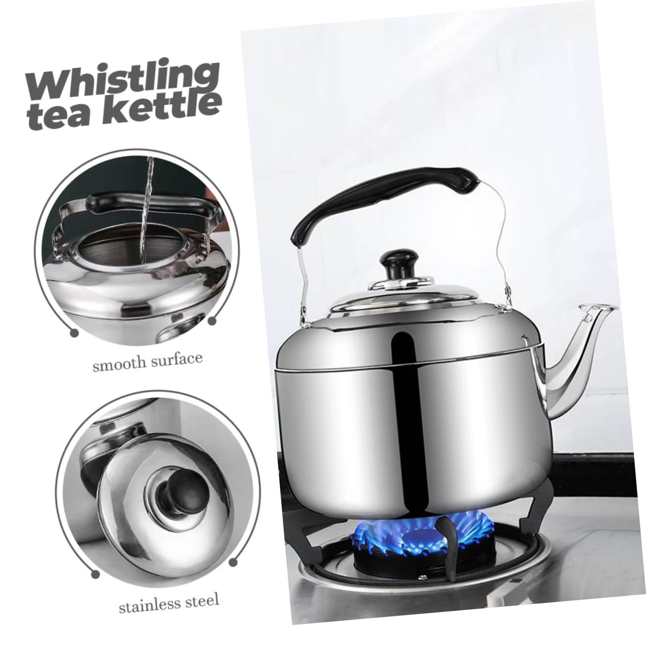 Bouilloire Sifflante En Acier Inoxydable 5l, Capacité 5 Litres, Pot à Eau Robuste, Matériau 430 Inox, Sifflet Sonore, Poignée En Bakélite, Cuisine Domestique Et Préparation De Thé