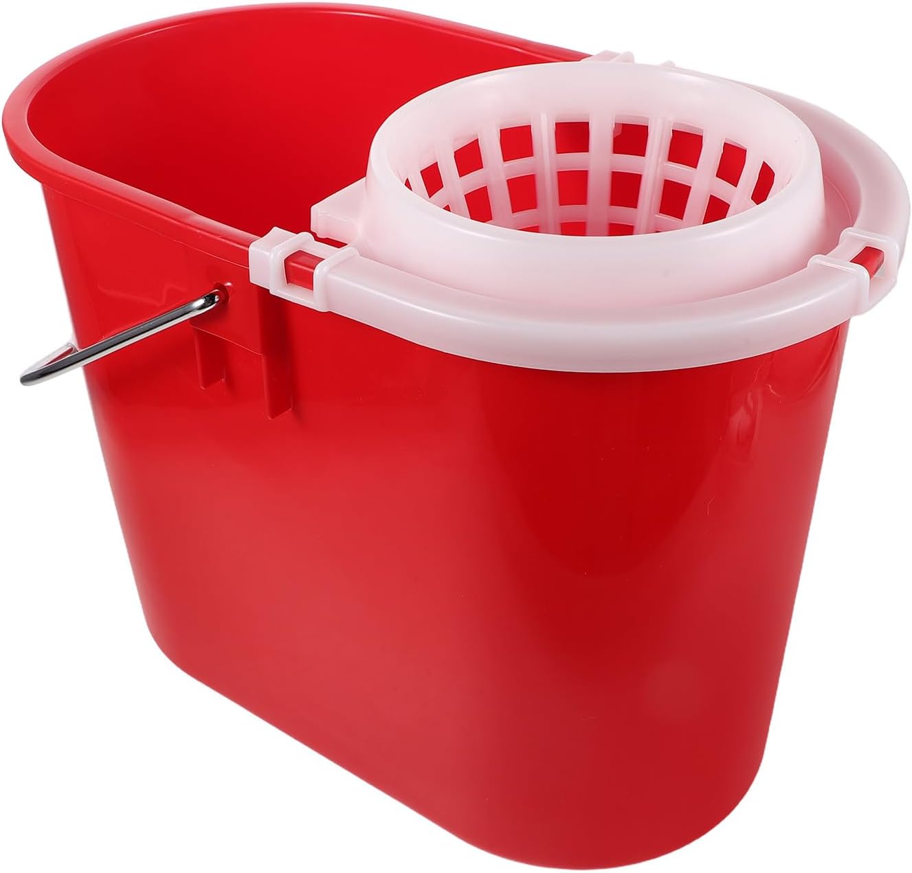 Mop Bucket with Handle - Commercial Mopping Barrel with Side Press Mesh for Round Accessory - Washing Supplies for Hotel Housekeeping Floor Cleaning (Red)