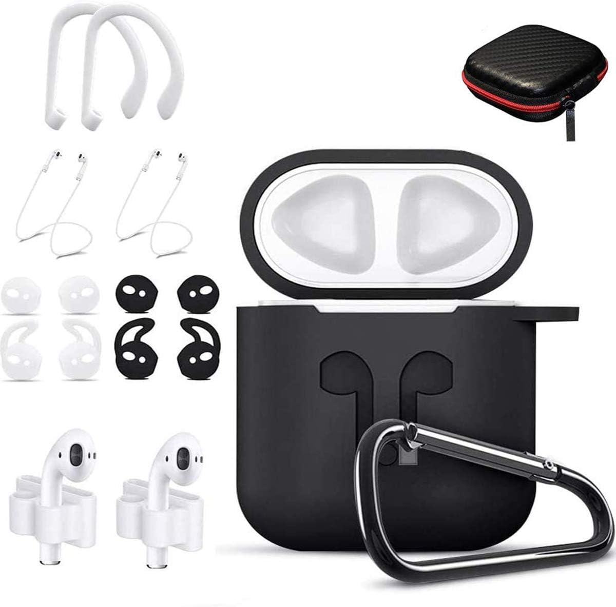 KHTONE AirPods Case, 12 in 1 Silicone AirPods Accessories Set Protective Cover, Compatible with Apple AirPods Charging Case,Watch Band Airpods Holder/Ear Hooks/Keychain//Carrying Box