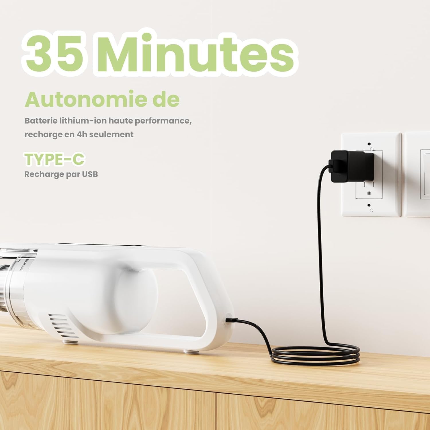 Suirviz U5PRO Aspirateur Balai sans Fil, 28Kpa et 35 Min, 3 en 1 Aspirateur sans Fil avec Système Centrifuge Cyclonique, pour Les Poils d’Animaux, Adapté Aux Sols, Canapé et Voiture (Blanc)