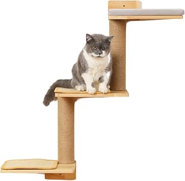 Cat Wall Shelves, 3-in-1 Transformable Wall-Mounted Scratching Post, Cat Tree Shelf & Climbing Steps for Play, Climb & Scratch Large