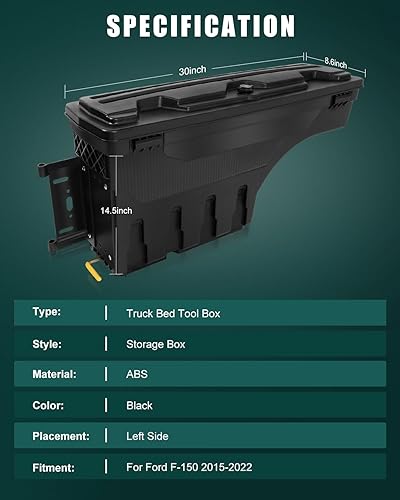 Miniatura 2 de SCITOO Cerradura y llaves caja de almacenamiento de caja de camión Tits para Ford para F-150 2015-2022 lado izquierdo del conductor