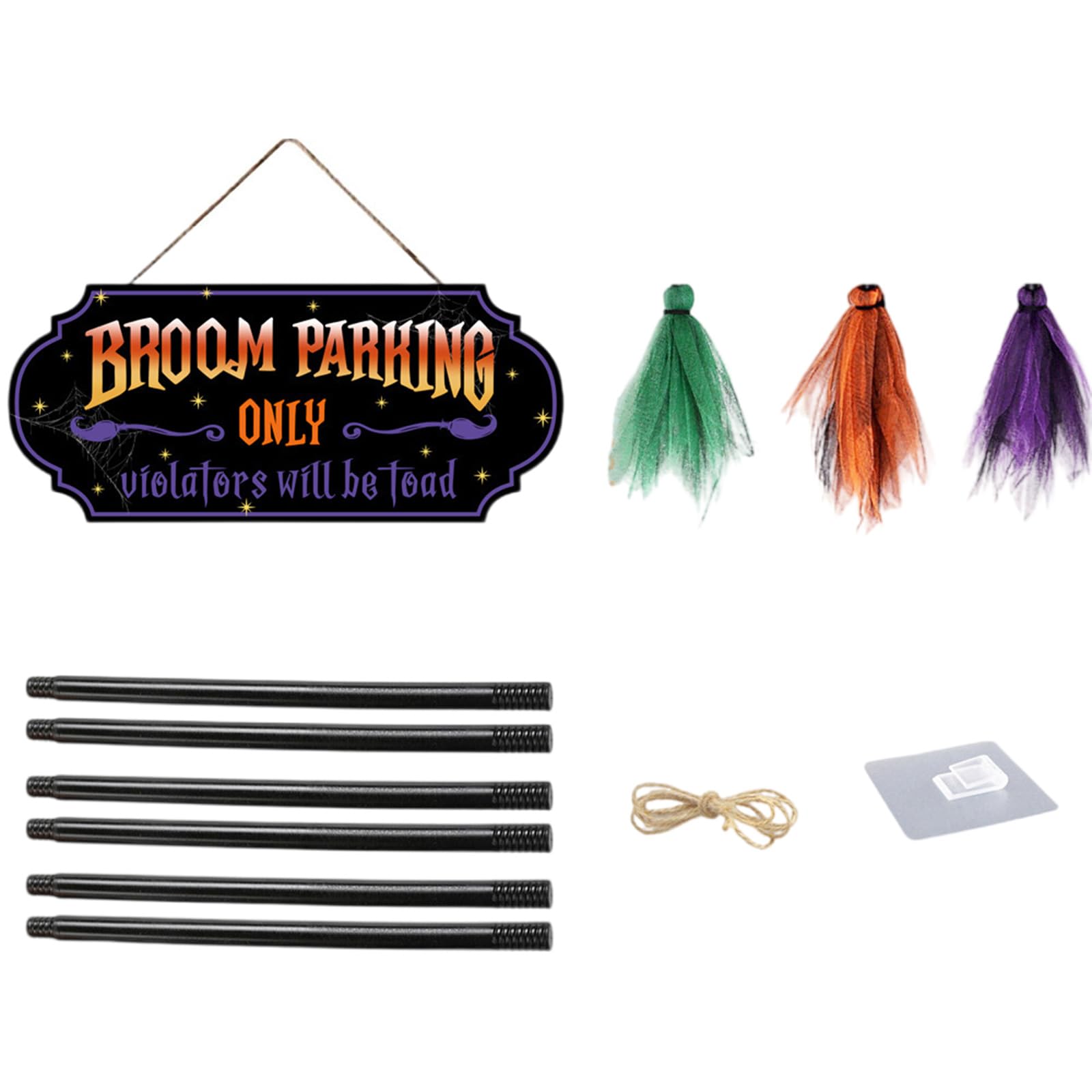 Jazuaiao Wood Plaques Halloween Witch Broom Parking Zone Sign Stylish Home Decoration with Brooms Party Supplies Wood Witches Brooms