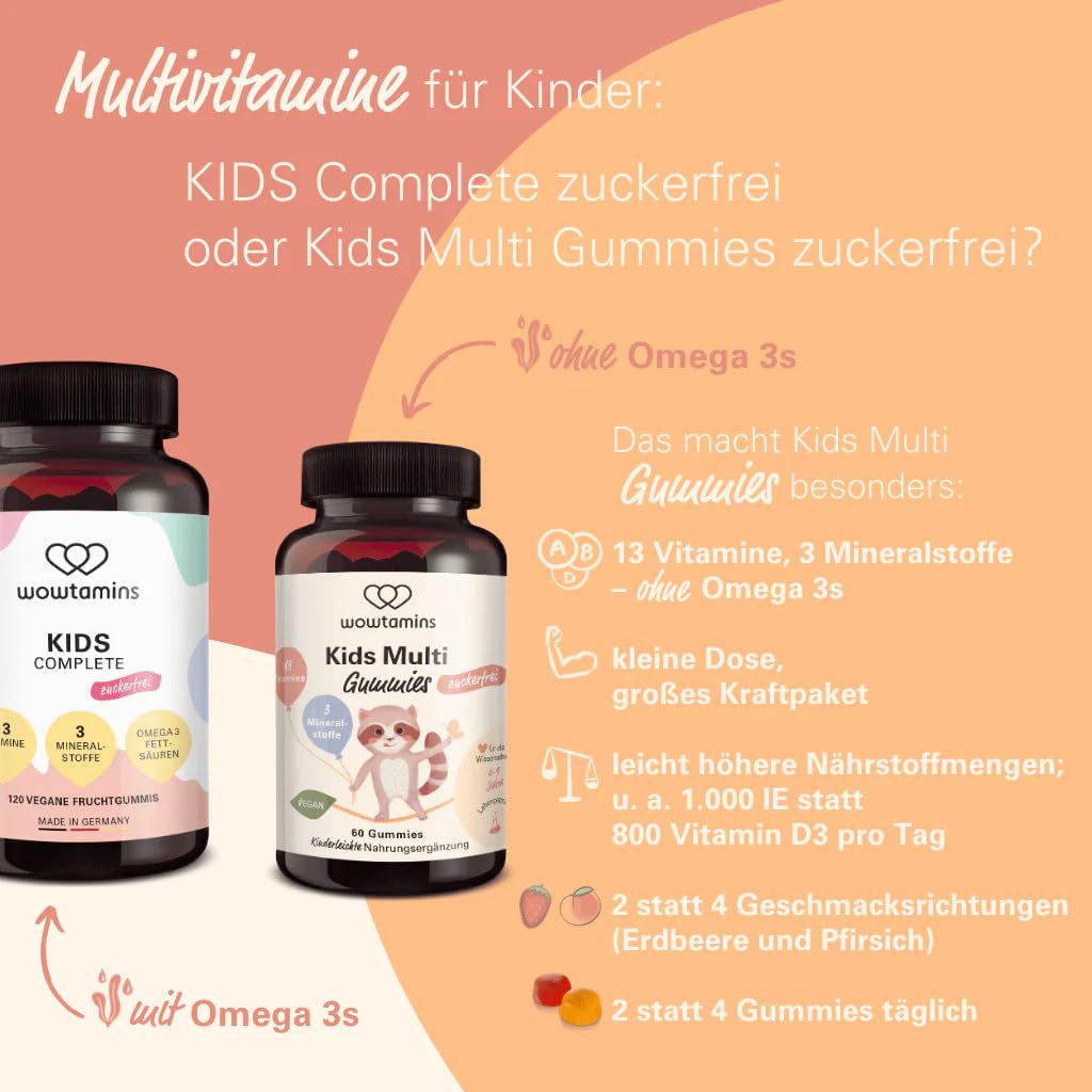 wowtamins Kids Multi Gummies zuckerfrei - Vitamine für Kinder (30-Tage-Vorrat) mit 13 Vitaminen & 3 Mineralstoffen - Nahrungsergänzungsmittel als hochdosierte & Vegane Multivitamin Gummies