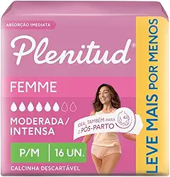 Plenitud Roupa Íntima Active Mulher, 16 unidades - P/M - Leve 16 Pague 15