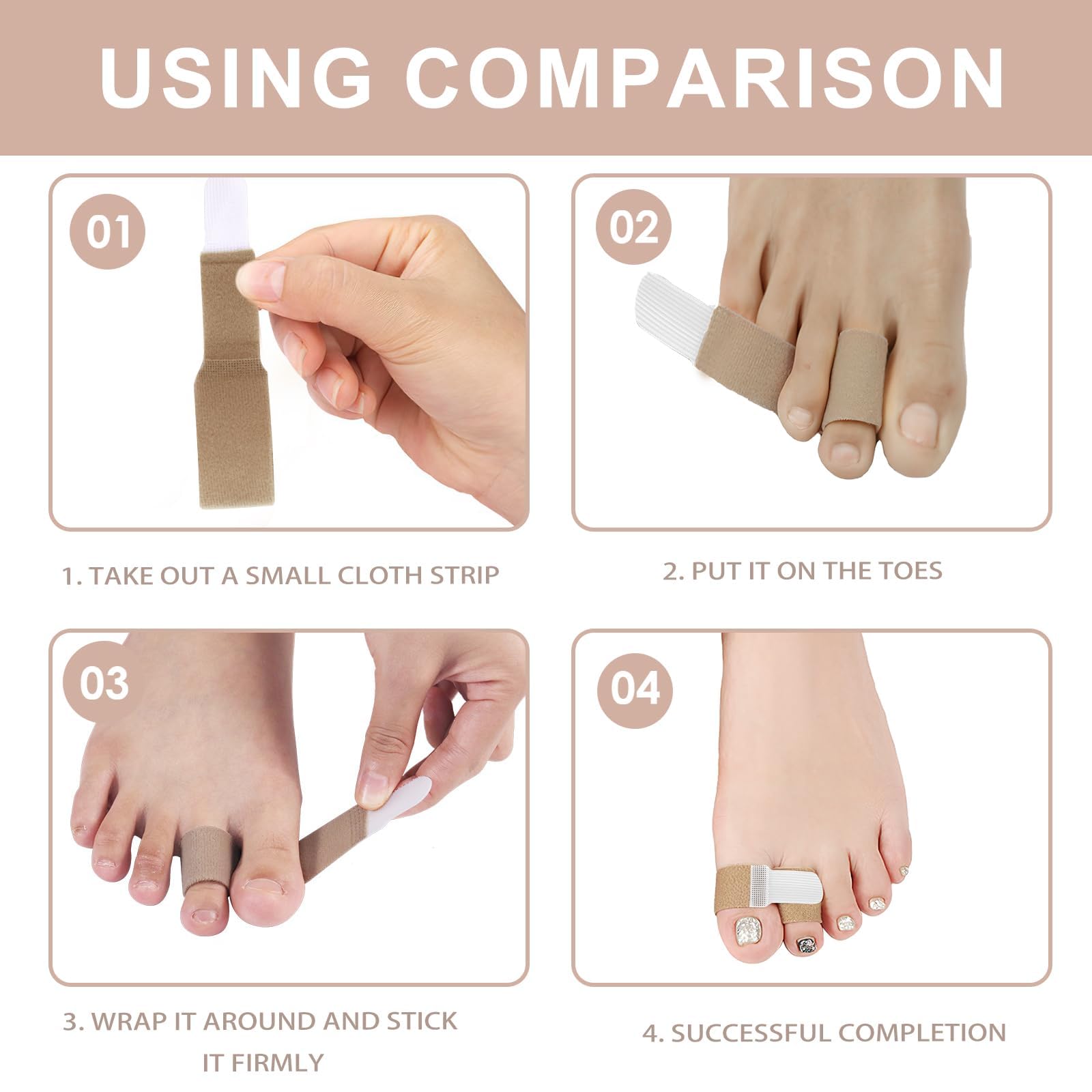 12 Pack Fabric Hammer Toe Corrector Toe Straightener, Reusable Broken Toe Protectors Buddy Taped Wraps - Image 4
