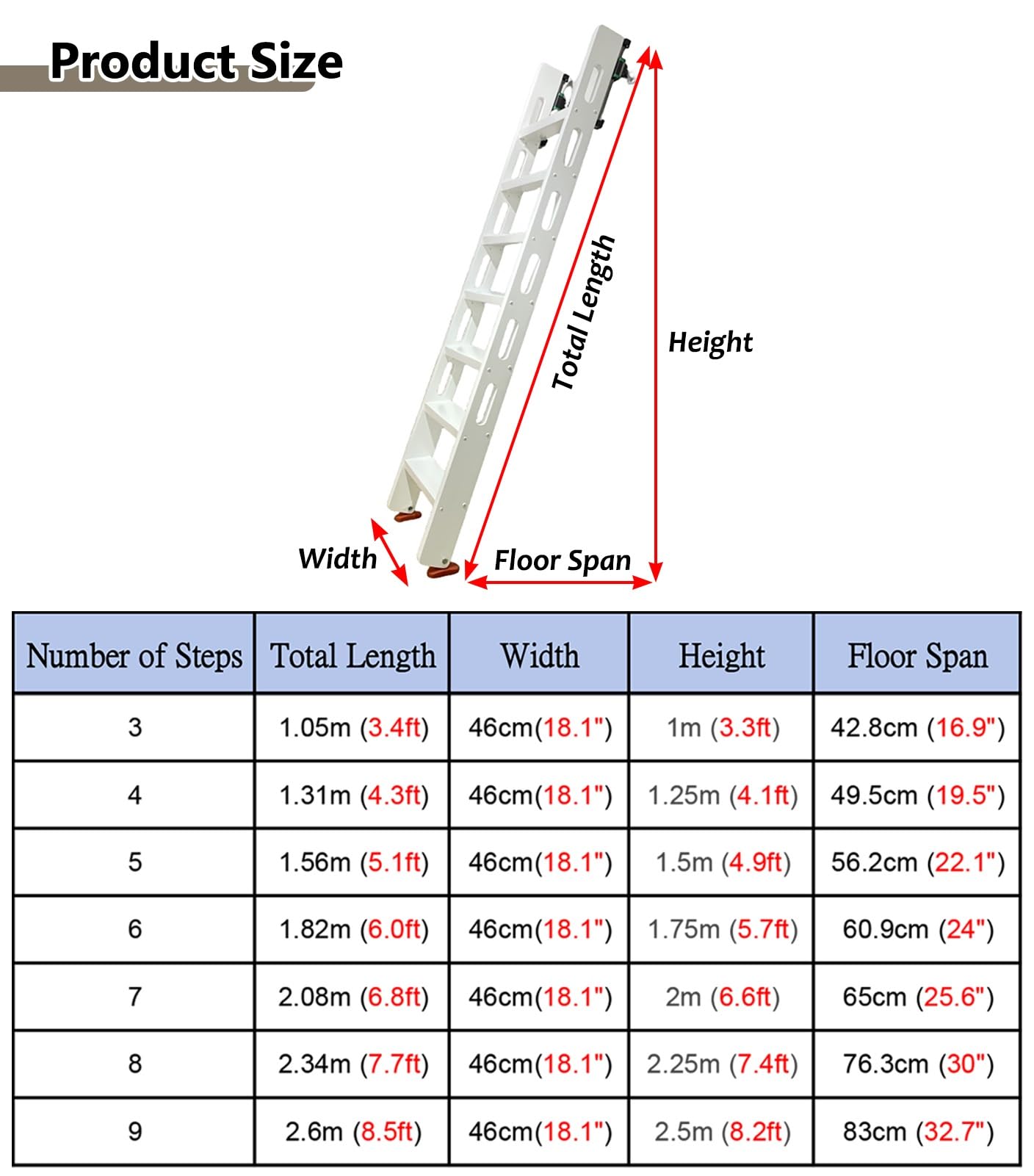 Escaleras para Áticos Escaleras de Madera para Loft con Accesorios de Montaje, Escalera de Salida de Ático Portátil de 1 M A 2,6 M de Largo, Escalera de Escalada de Emergencia Que Ahorra Espacio para