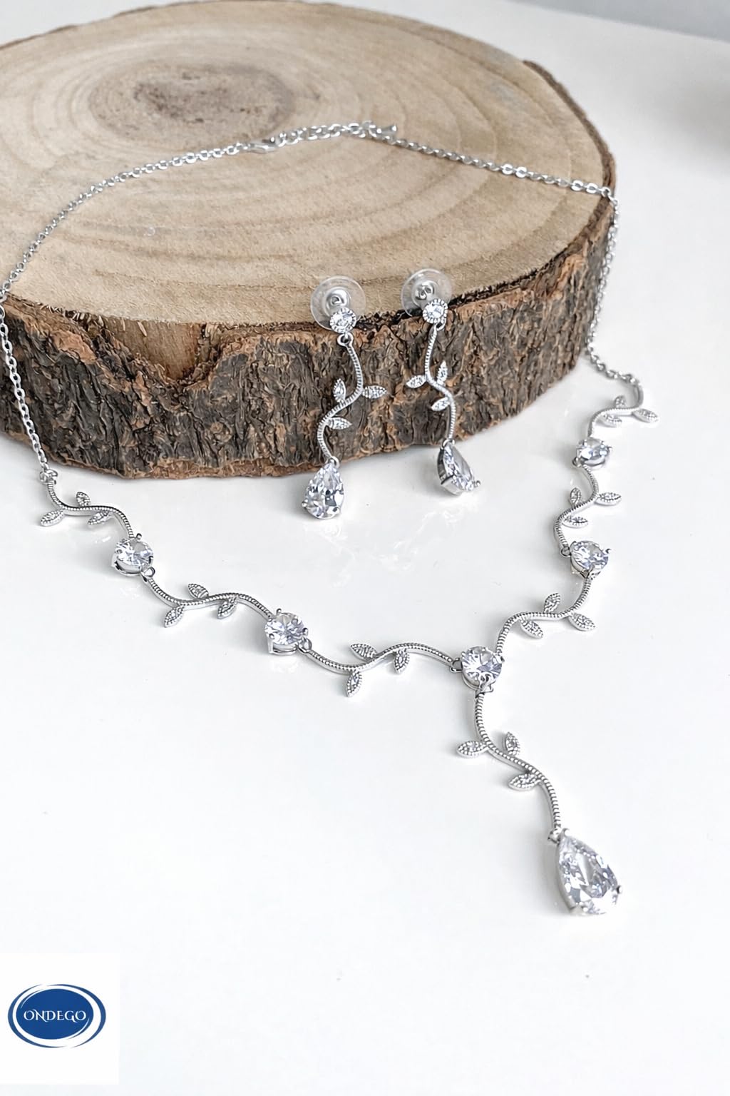 Silber Zirkonia Schmuckset Halskette und Ohrringe Florales Tropfen Design Strass Brautschmuck Collier Armband Hochzeit Kommunion Abiball