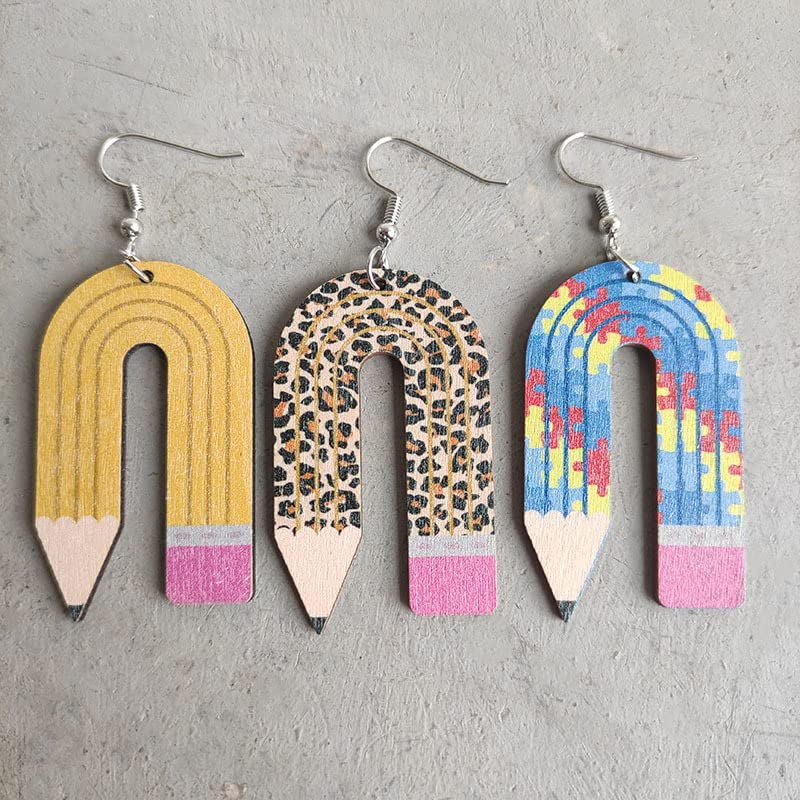 Wooden Pencil Drop Earring Classic Stack of Books Dangle Earrings Back to School Gradution Jewelry Lovely Librarian Funky Teacher Hook Earring for Teachers, Students4