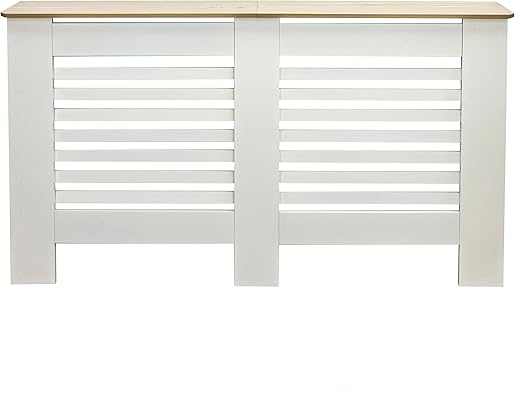OHS Large Cream Radiator Cover with Oak Look Top, Stylish Slatted ...