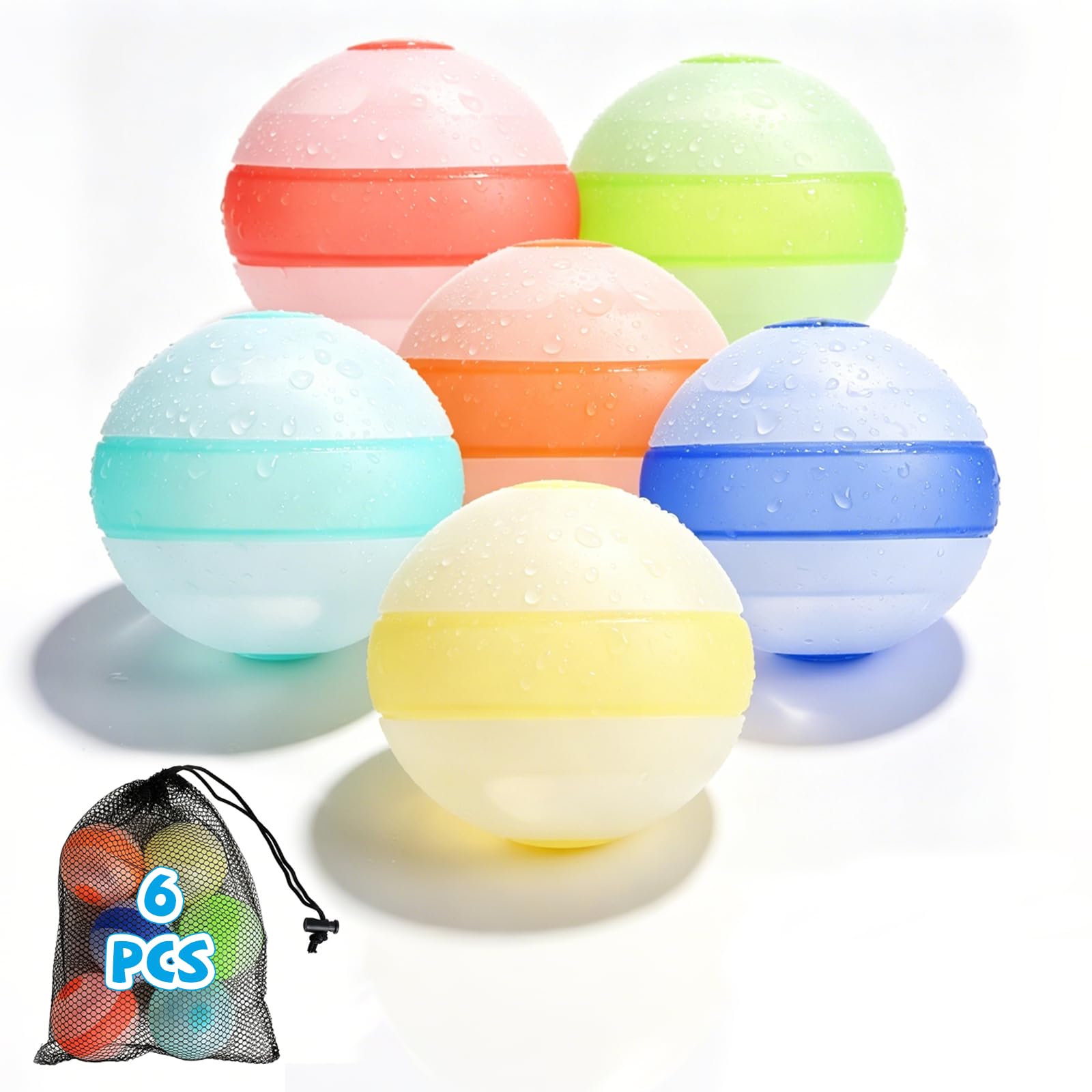 Water Bombs Self-Closing, Pack of 6 Silicone Reusable Water Bombs for Children and Adults, Water Balloons Quick Filler, Outdoor Water Toy for Pool, Beach & Summer Party