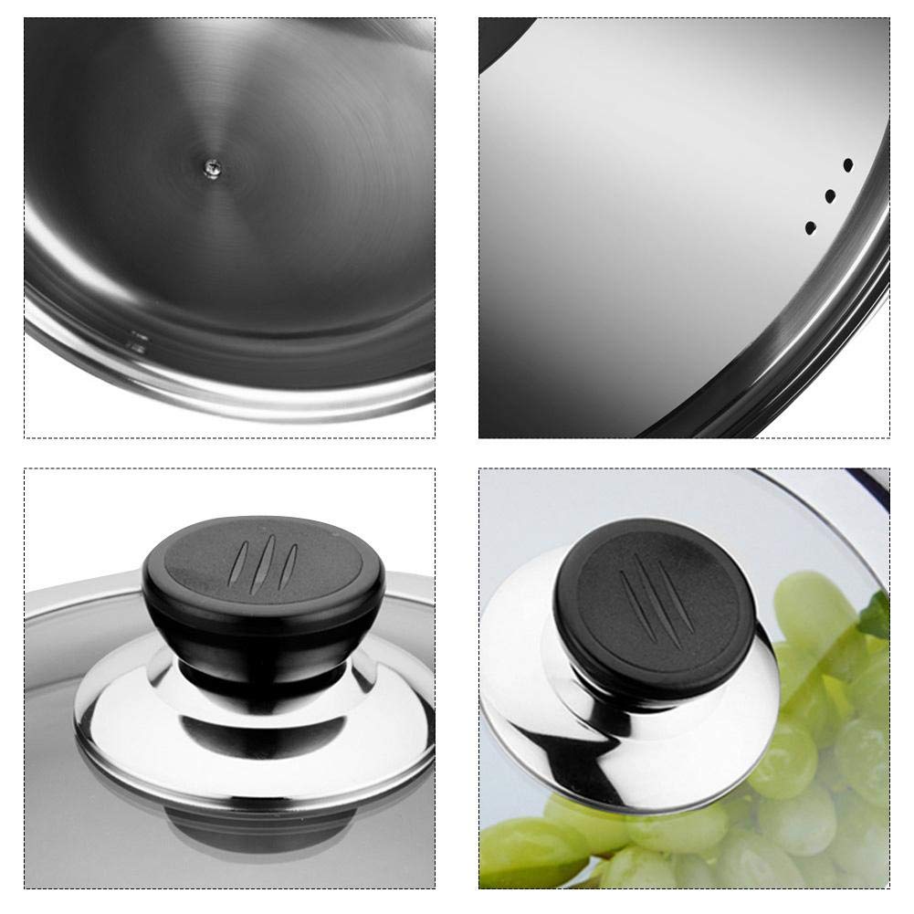 Tapa Sarten, Tapaderas Para Sartenes Cubierta de vidrio templado vapor acero inoxidable Botón redondo Pan for freír Visible Cocina Pote Accesorios plancha(36cm)