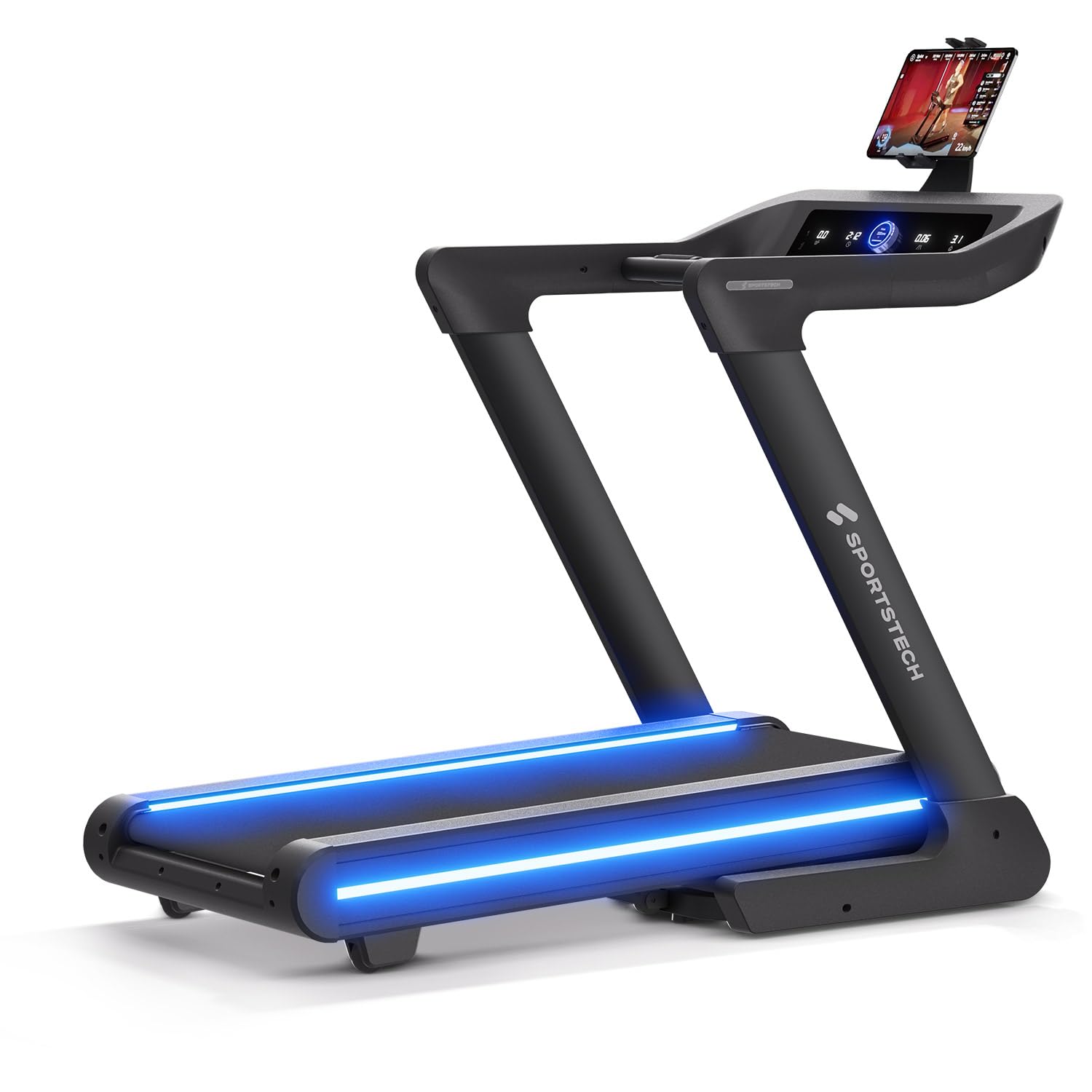 Sportstech sTread Lite Laufband für Zuhause klappbar bis 150 kg & 20 km/h – Treadmill mit 16% Steigung, 7 PS Motor, extra große Lauffläche, LED-Display, App-kompatibel, sPulse Pulsgurt inkl.