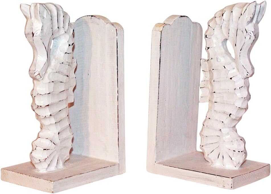 20cm Wooden Book Ends, White Wash, Beach House, Handmade Sea Horse 1pce