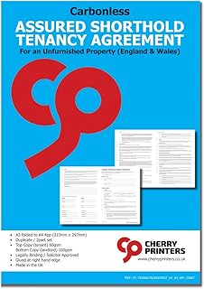 Cherry Assured Shorthold Tenancy Agreement for Unfurnished Property (England & Wales) Carbonless NCR Duplicate Sets 2part A4 4pp