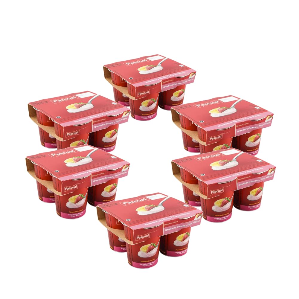 Yogur de fresa y plátano Pascual 4x125 g caja 6 packs 24 yogures