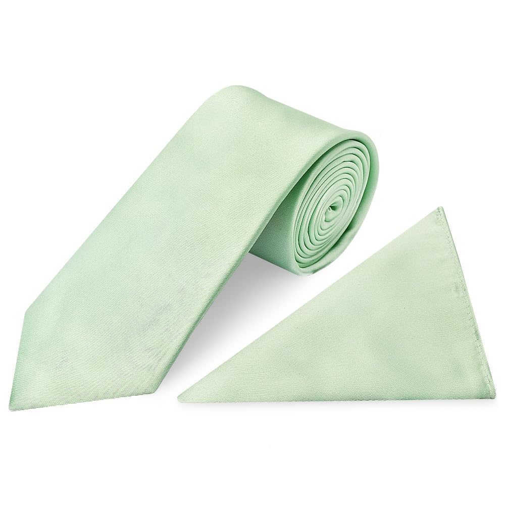 Pale Mint Satin Classic Mens Tie and Pocket Square Set Wedding Christening Tie