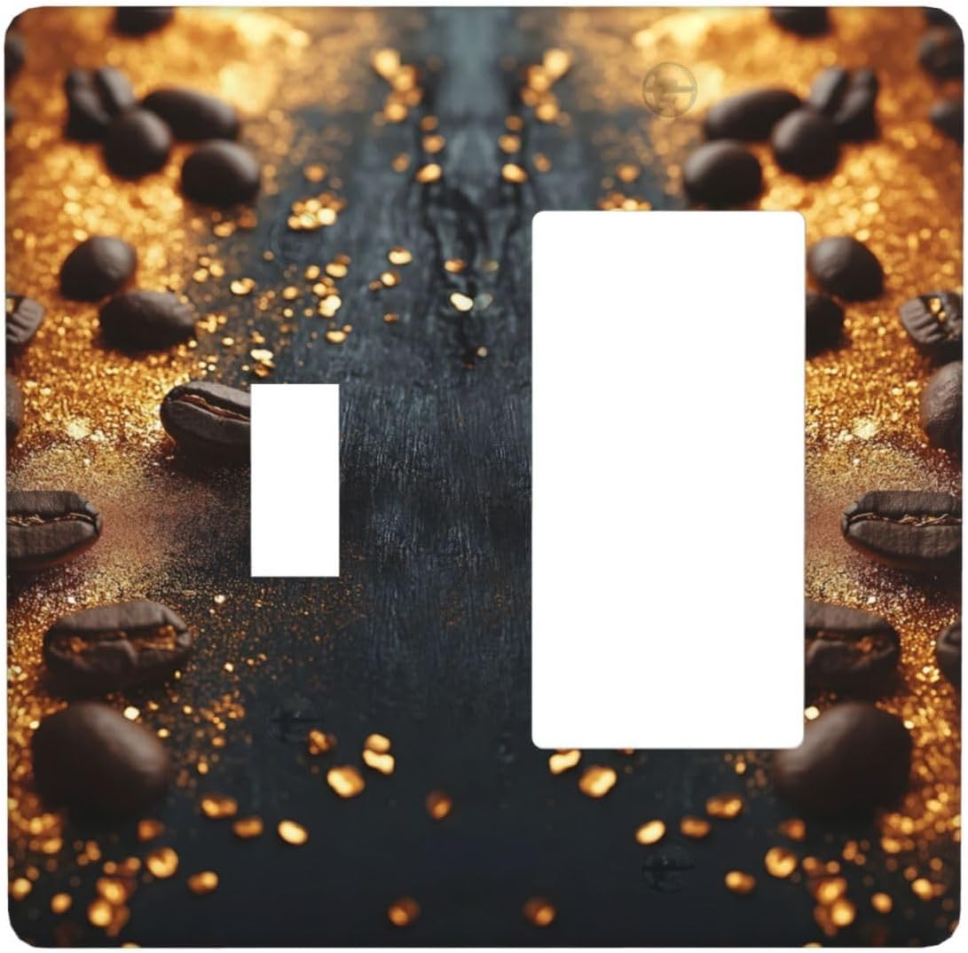 Decorative Outlet Covers Black Wood Board Gold Dust Coffee Beans 2 Gang 1 Gang Wall Plate Cover Single Toggle Rocker Combo Light Switch Cover Plate Face Plate