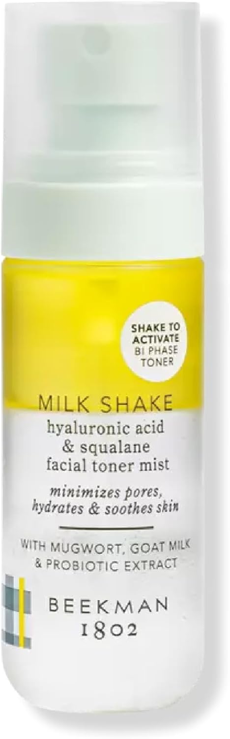 Beekman 1802 Milk Shake Hydrating Face Mist – Hyaluronic Acid & Squalane Facial Mist Minimizes Pores & Gently Moisturizes – Goat Milk Skin Toner Spray – Lightweight, Fragrance-Free Travel Toner