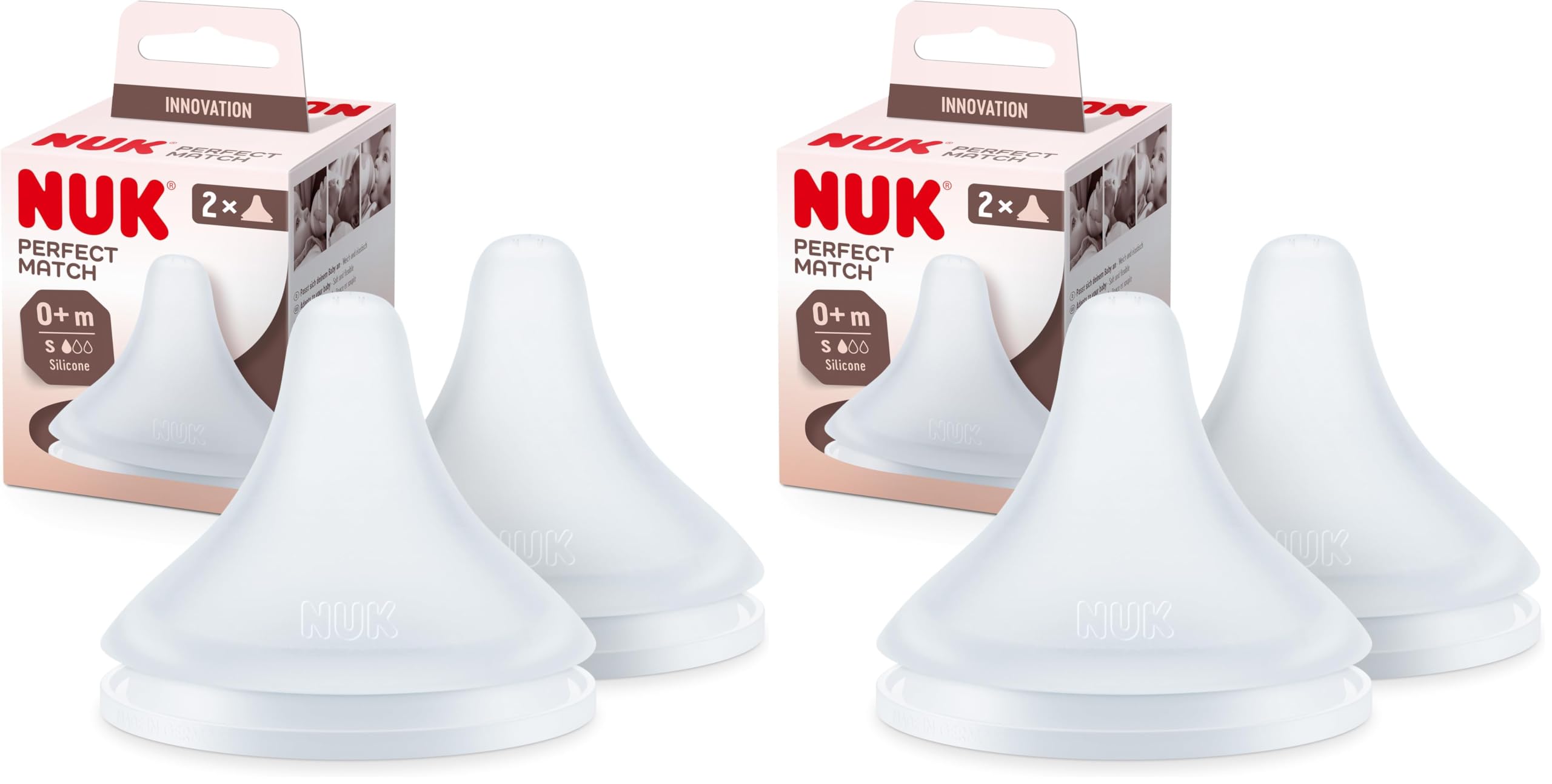 NUK Perfect Match Babyflaschentrinksauger | Ab 0 Monate | Passt sich dem Baby an | Anti-Colic | BPA-frei | Silikonsauger für Flaschen, Small | 2 Stück (Packung mit 2)