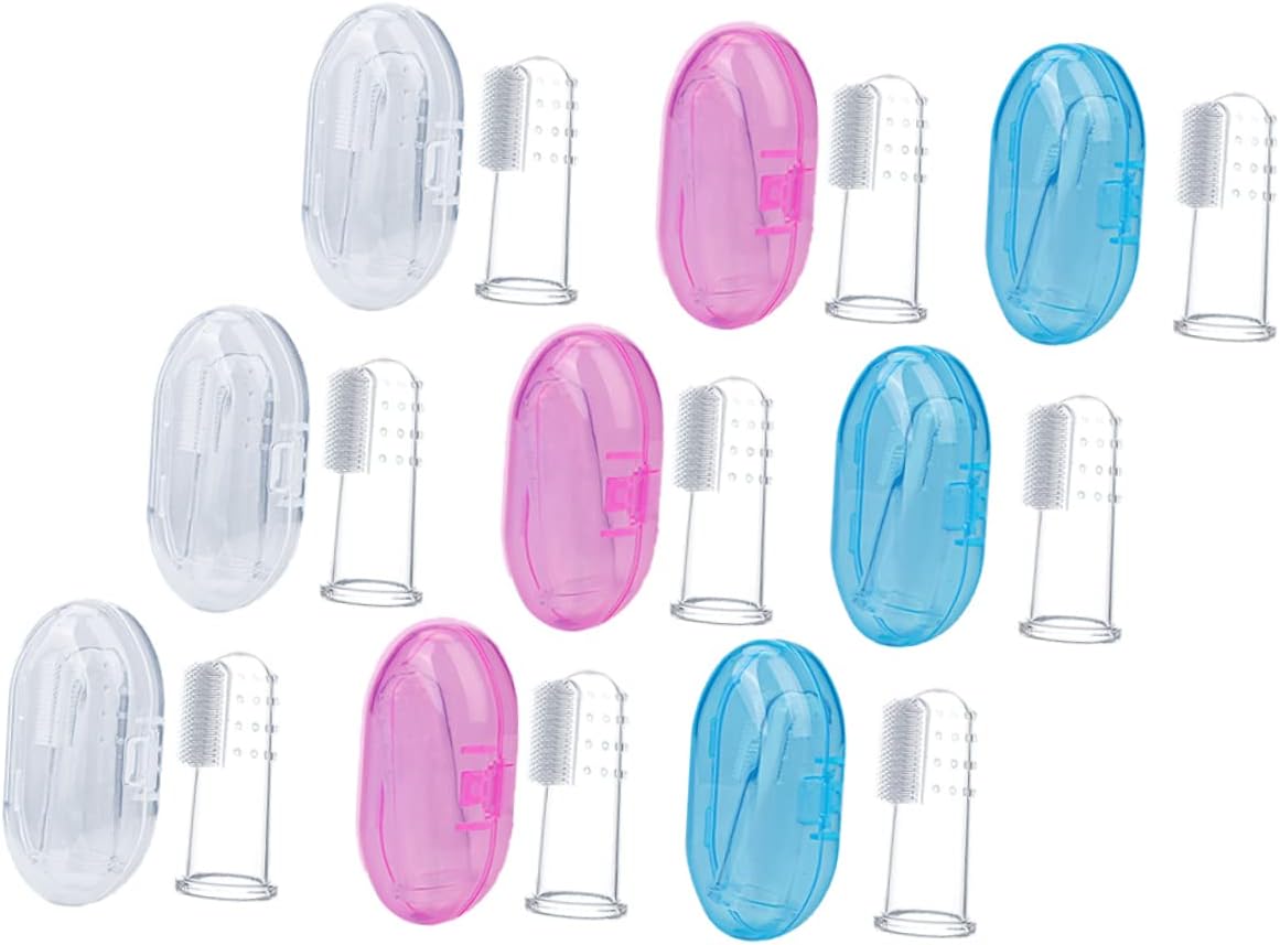 9pcs Finger Toothbrush Food-Grade Silicone Oral Cleaning Brush for Gentle Double-Sided Design for Teeth Tongue Cleaning Travel Storage Box Included