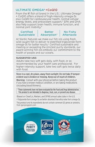 Miniatura 7 de Nordic Naturals Ultimate Omega + CoQ10, sabor a limón - 120 cápsulas blandas - 1280 mg Omega-3 + 100 mg CoQ10 - Salud del corazón, energía celular
