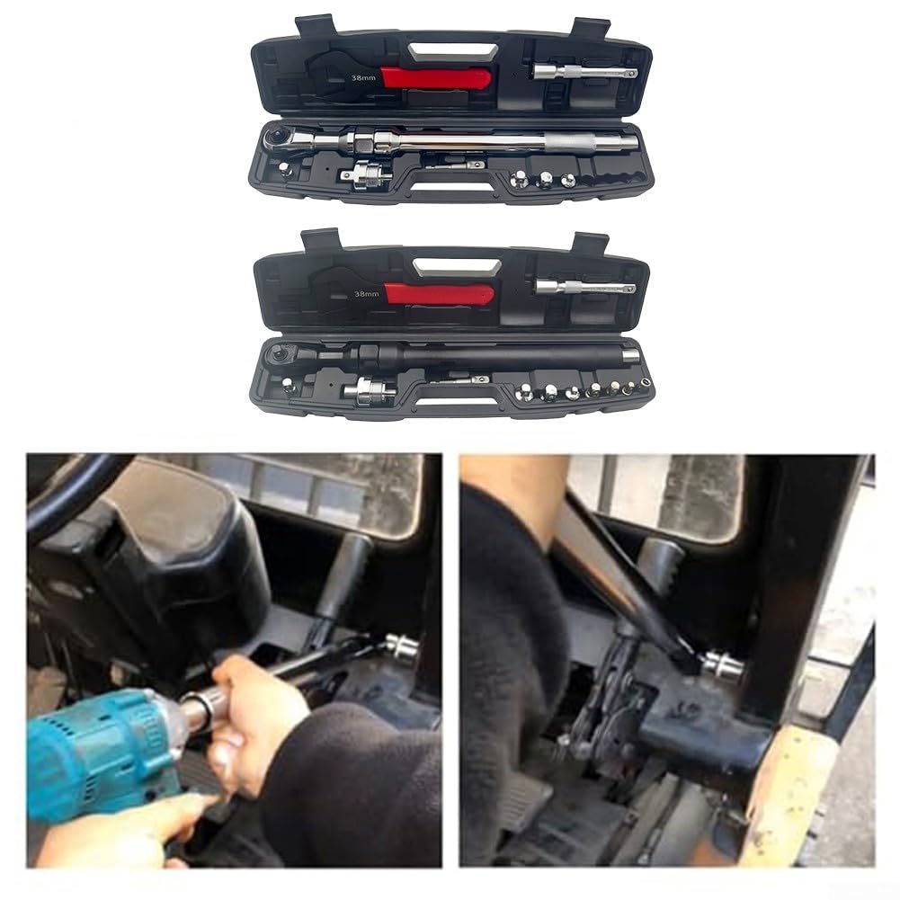 Automatischer Ratschenschlüssel, 2-in-1 Hohes Drehmoment-Extender für Stöße, schlankes Handwerkzeug aus legiertem Stahl mit Koffer (schwarz)