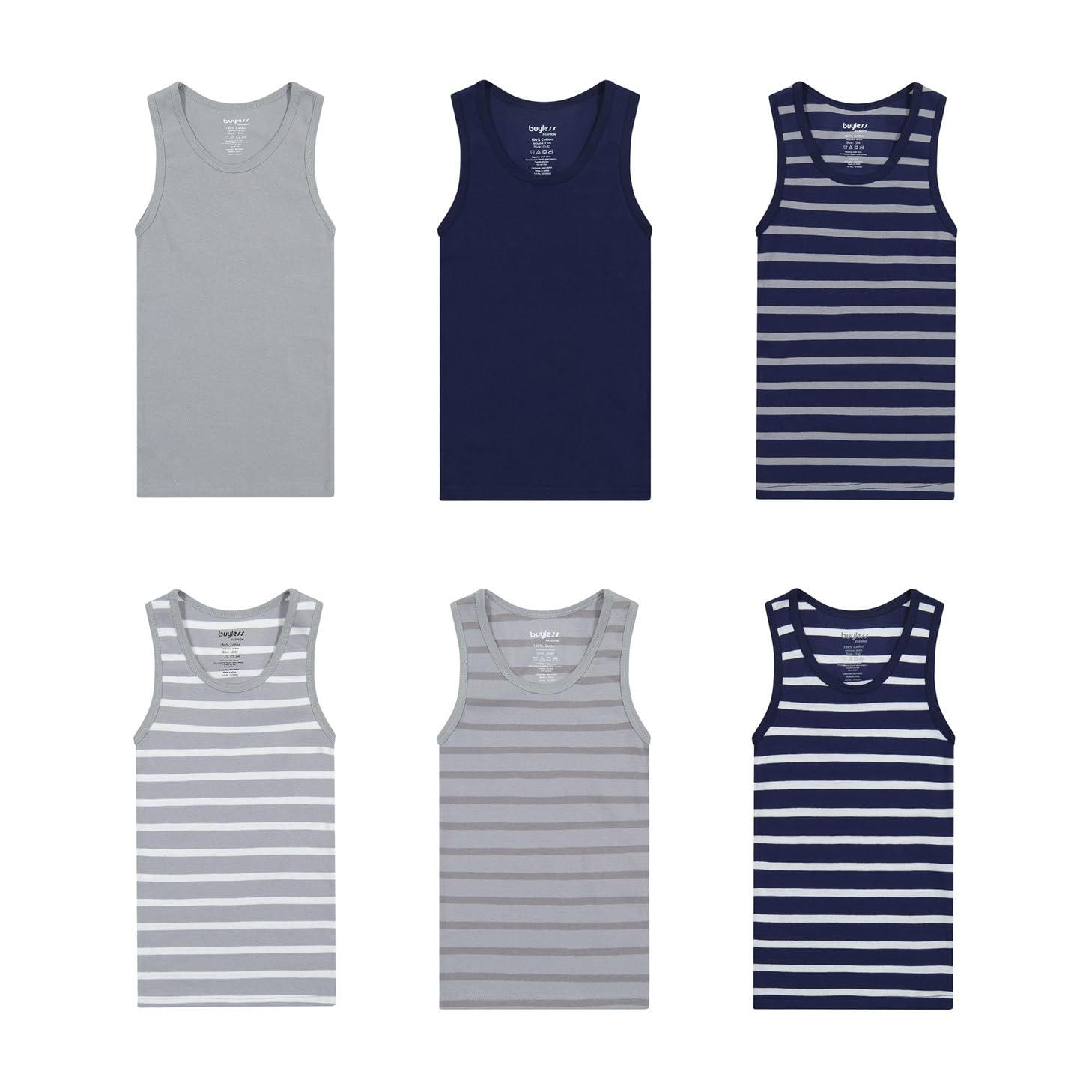 Buyless Fashion Camisetas sin Mangas para niños de algodón Suave, (Pack 6)