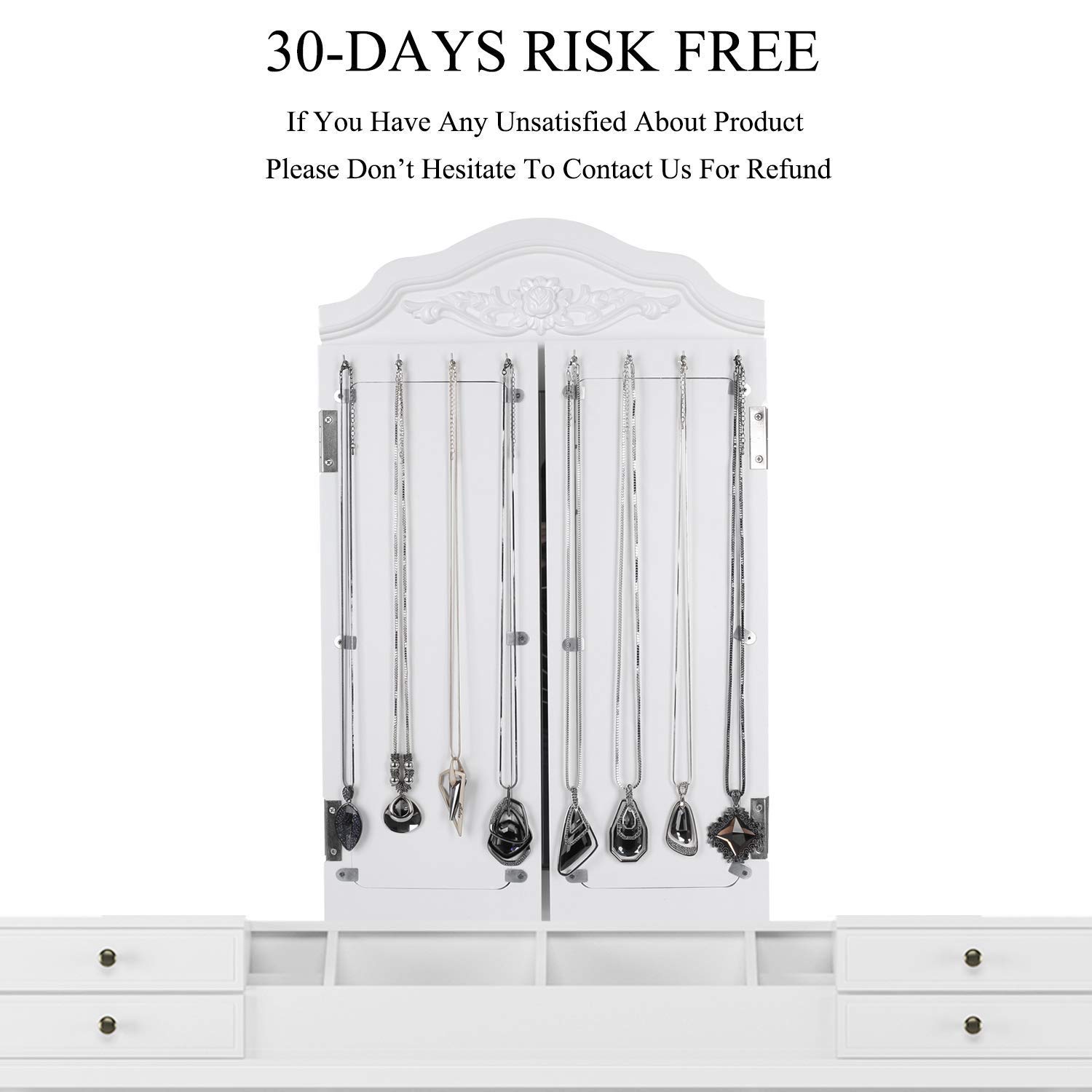 HOMECHO Makeup Vanity Table Set with Cushioned Stool TriFolding Mirror