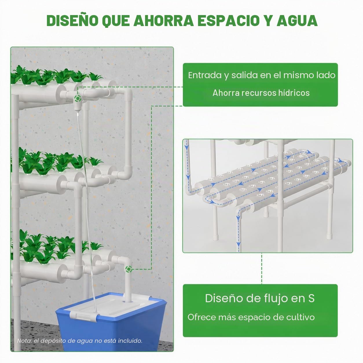 Hydroponic System Grow Kit 108 Sitios de Plantas 3 Capas PVC Hidropónico para Cultivo Acuático de Plantas de Jardín y Experimento Hidropónico Vegetal, 96 × 55 × 111 cm