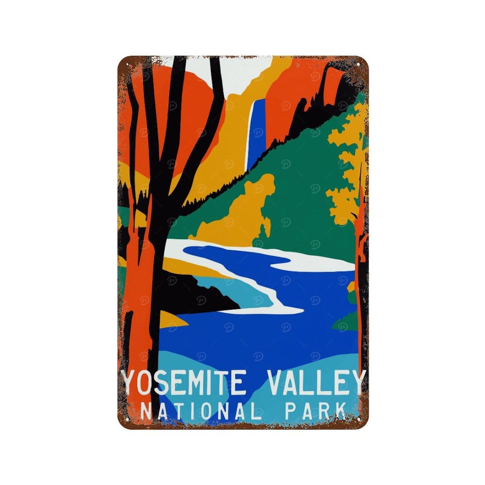 Decorative Tin Sign with Yosemite Valley Poster Design 11.8"x7.9", for Farmhouse, Kitchen And Entryway Decor, Old School Wall Decor