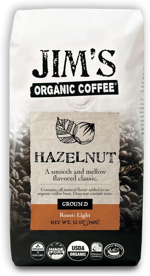 Jims Organic Coffee Coffee Hazelnut Ground 12 Oz
