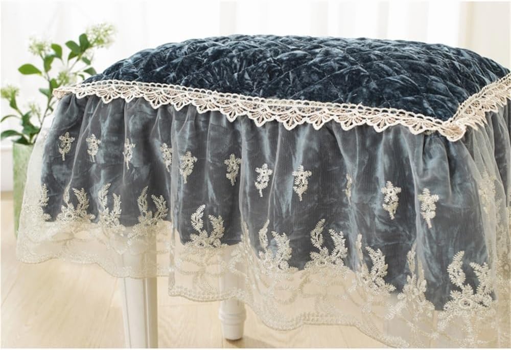 レースフリル付きベルベット長方形チェアクッション 柔らかなプラッシュ素材のスクエアスツールシートクッション 滑り止め付き化粧台用チェ