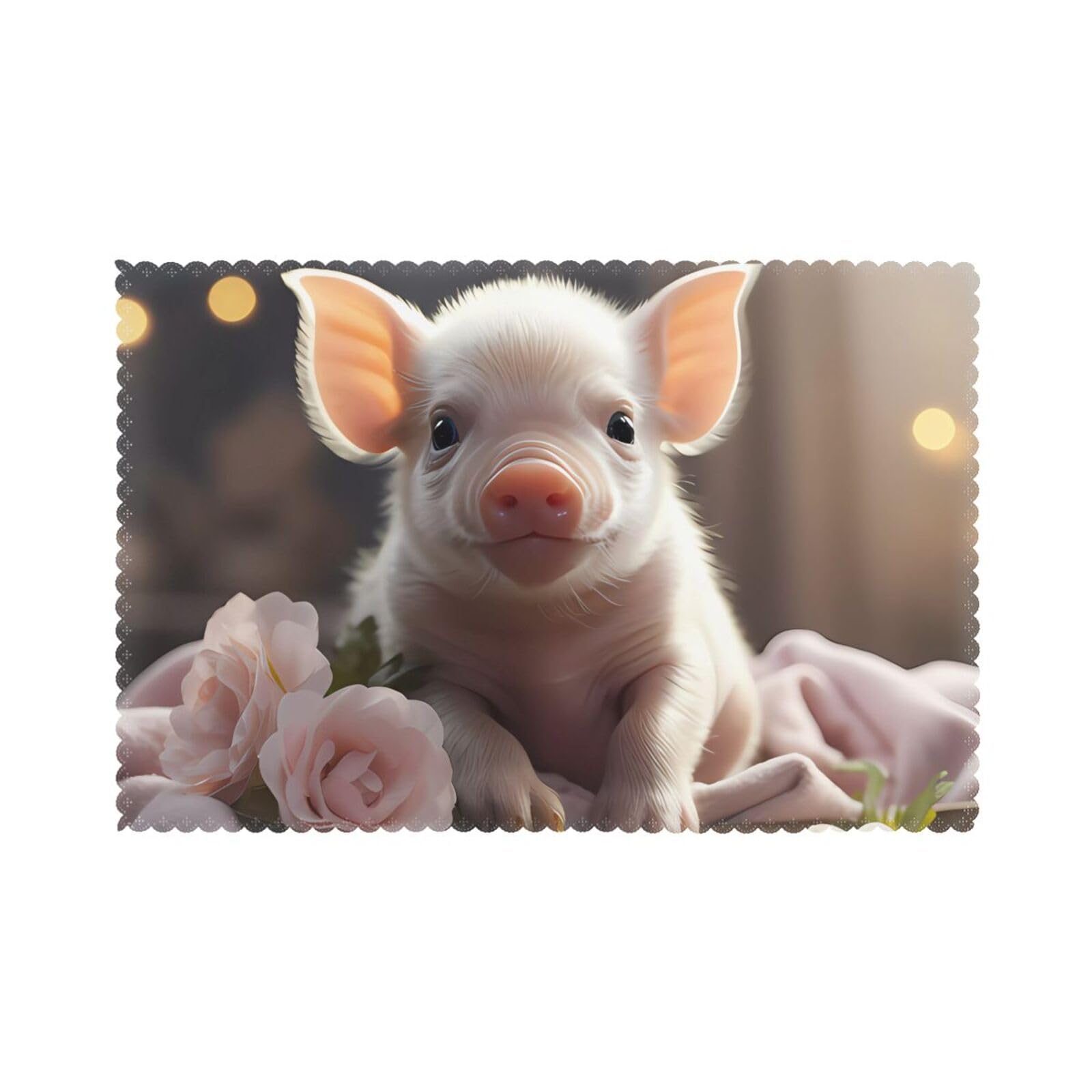 Cute young pig Placemat set of 6, oil-proof and insulated dining table placemats, washable and wipeable.