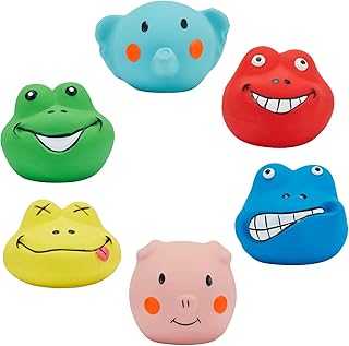 N-S Squeaky Dog Toys Durable Soft Latex Rubber Teething Chewing Interactive Fetch Play Squeak Puppy Toys with Funny Face for Puppy Small Medium Dog 6pcs , Sky Bule,Green,Yellow,Light pink,Blue,Red