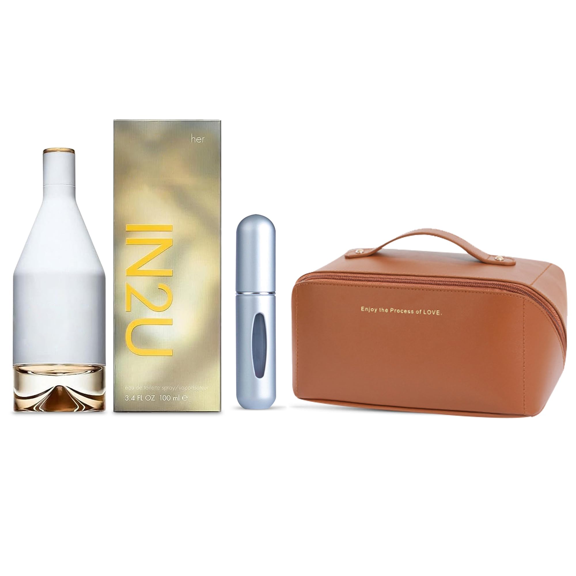 ARTMAN STORE IN2U for Her 3.3 oz Eau de Toilette Spray - Gift Set Pack - Travel Bag And Refillable Empty Perfume Bottle