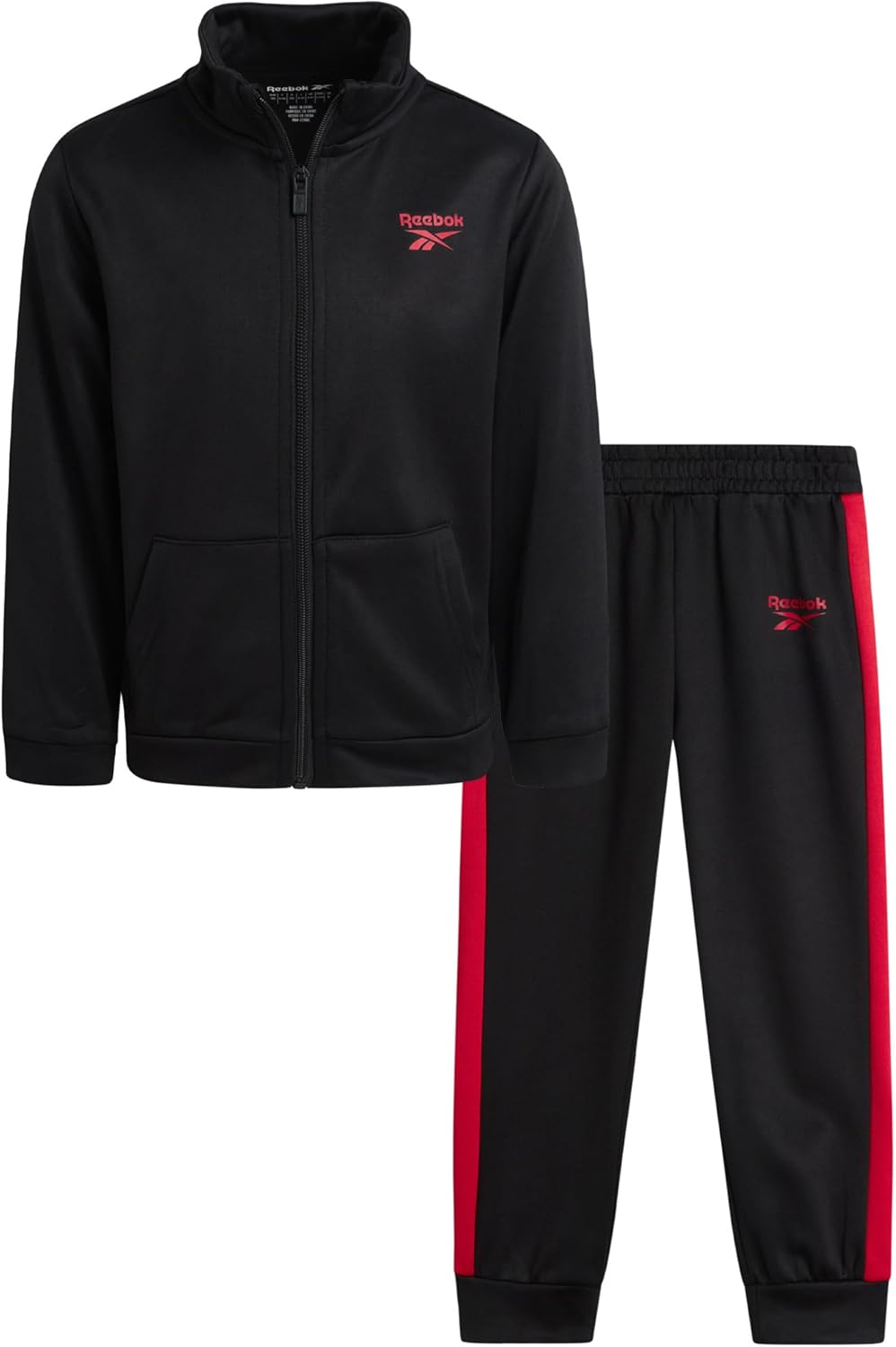 Reebok Boys Tracksuit Set - 2 Piece Athletic Tricot Joggers Set with Fleece Lined Zip Up Jacket and Active Boys Sweatpants