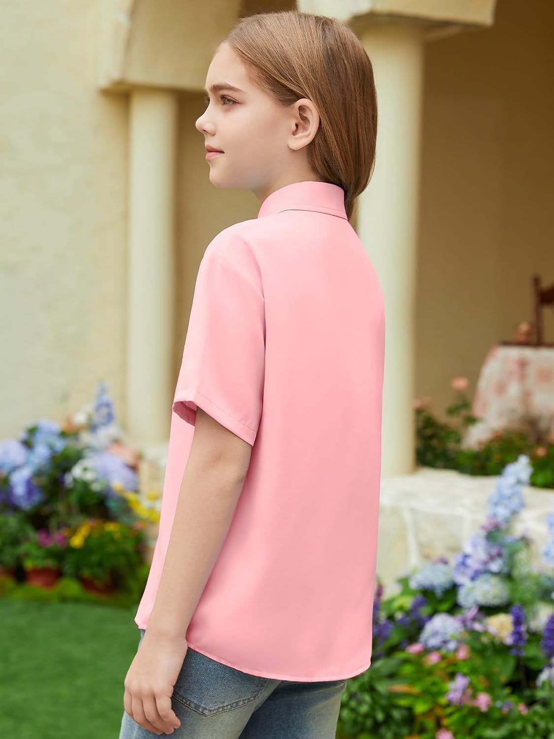 ZDC Girls Short Sleeve Dress Shirts Kids Summer School Uniform Button Down Shirt 5-14 Years - Image 2