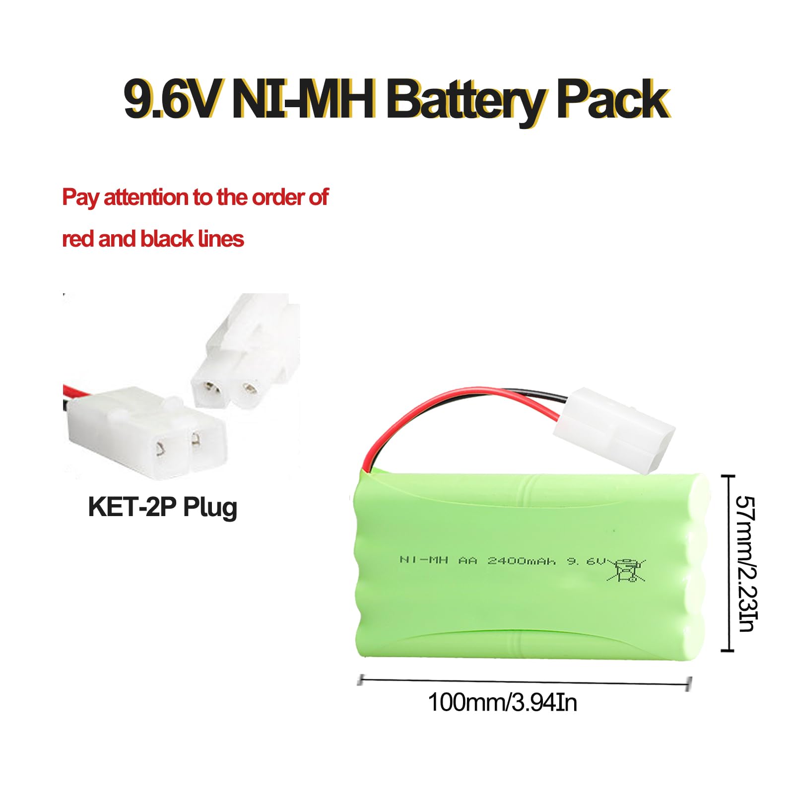 3Pcs Batería Recargable de Repuesto RC NI-MH AA de 9.6V 2400mAh con Cable Cargador USB KET-2P para Juguetes, Drones, Accesorios de Coche con Control Remoto