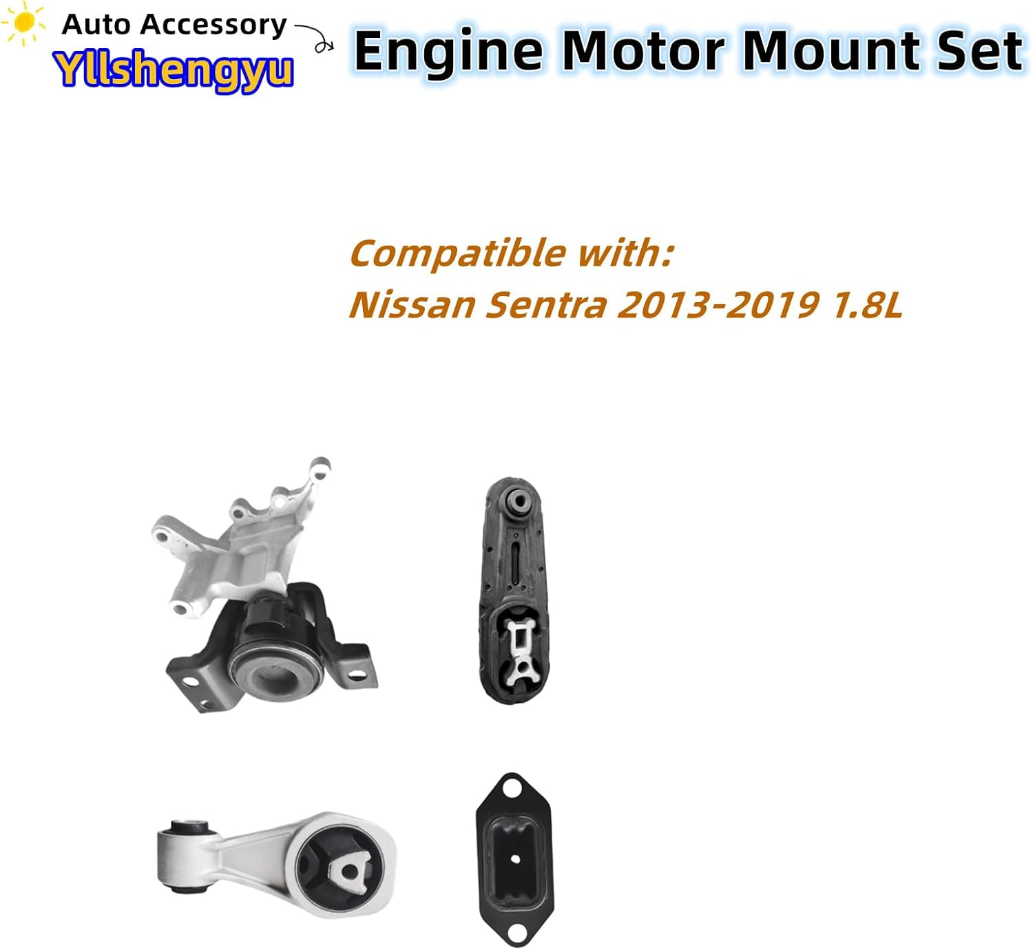 4PC Engine Motor & Transmission Mount Kit - Compatible with Nissan Sentra 2013-2019 1.8L, Replaces A7382 A7376 A4360 A4374 113601KA0A 112101KC0B 112201KG0A