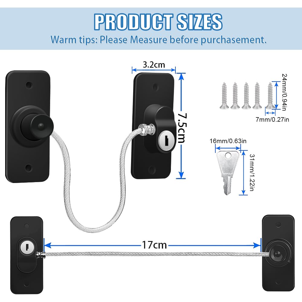 2 Pcs Fridge Lock Window Lock Child Safety with Keys, No Drilling Refrigerator Locks with Screws for Doors Closets Drawer - Image 2