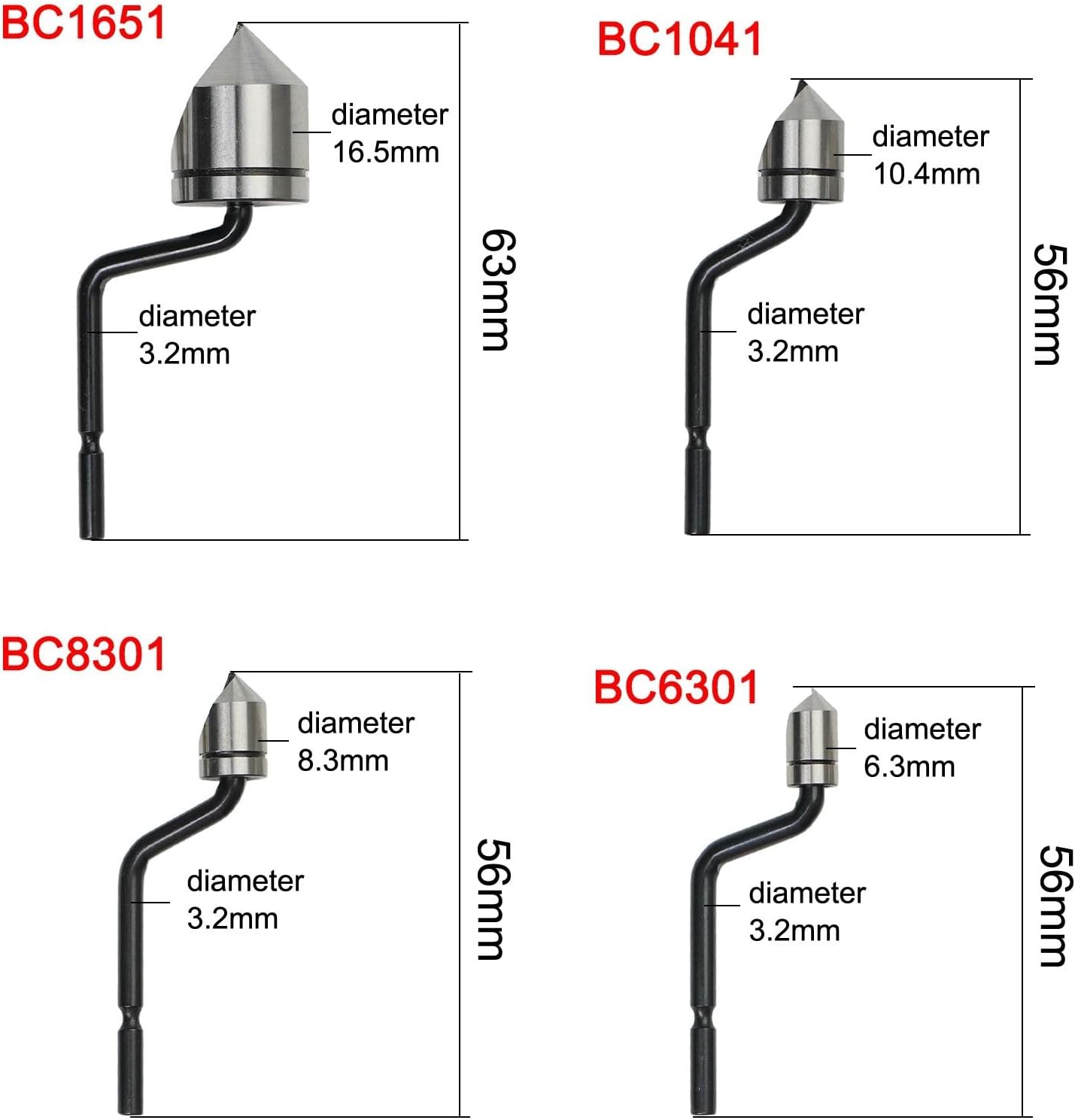 90° Angle Deburring Tool Set with 4 Countersunk Chamfer Cutters, M2 High Speed Steel 6.3RC Hardness – NB1000 Handle + BC6301/8301/1041/1651 Heads for Stainless Steel, Aluminum, Plastic(4pcs)