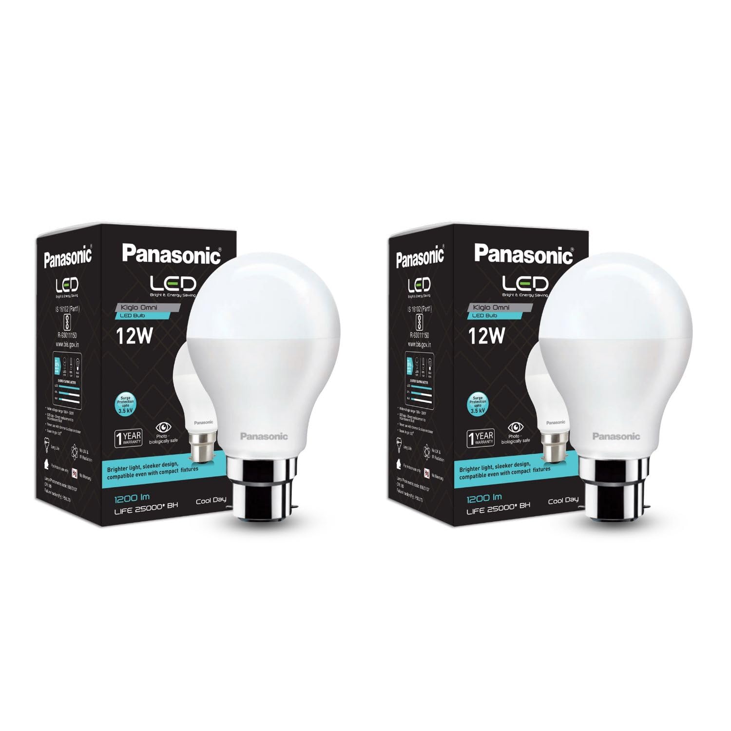 Panasonic 12 Watt LED Bulb, B22 Base 12W Bulb Light for Home, 25000+ BH with 1 Year Warranty, 6500K Cool Day Bulb (Pack of 2)