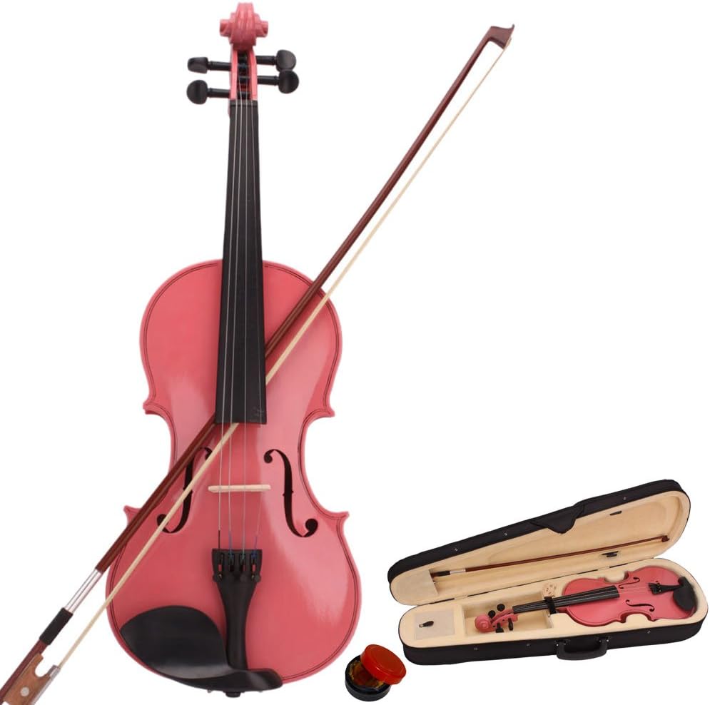 wuddi Acoustic Violin Fiddle 4/4 Full Size with Bow Case Rosin for Beginner Adult Boys Girls Children (Pink)