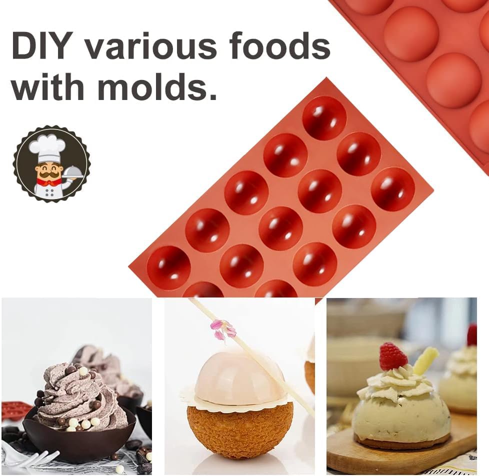 Miniatura 3 de La chat 3 moldes de silicona semicirculares, moldes de silicona para hornear de media esfera para dulces y chocolate, sin BPA y moldes cilíndricos